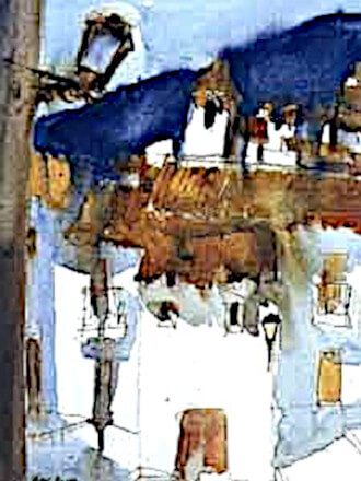 Watercolour painting of Frigiliana by painter Klaus Hinkel