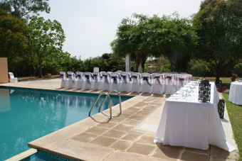 Marriage preparation in the garden with pool